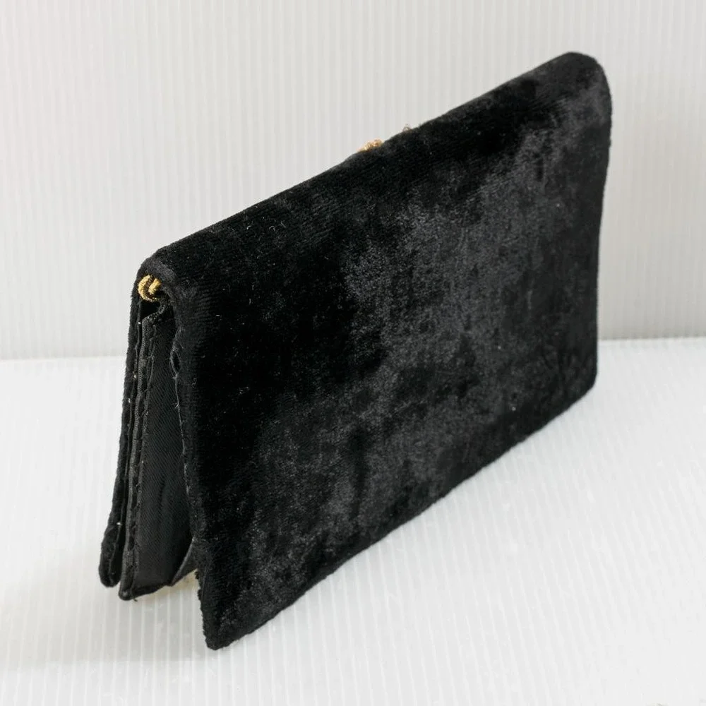 Vintage Stephen Richard Peacock Clutch Purse 1950s Black Velvet Embroidered Bag